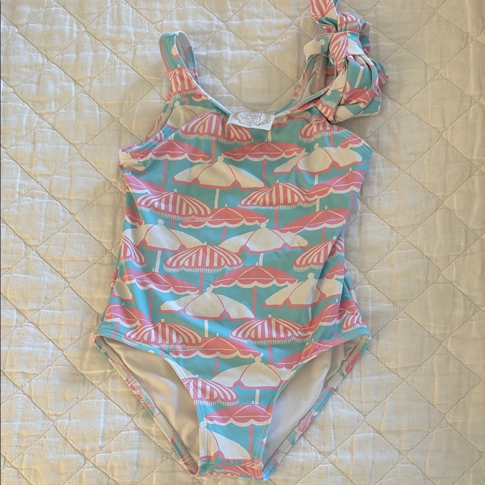 Kids Swimwear with Pink and Blue Umbrella Print